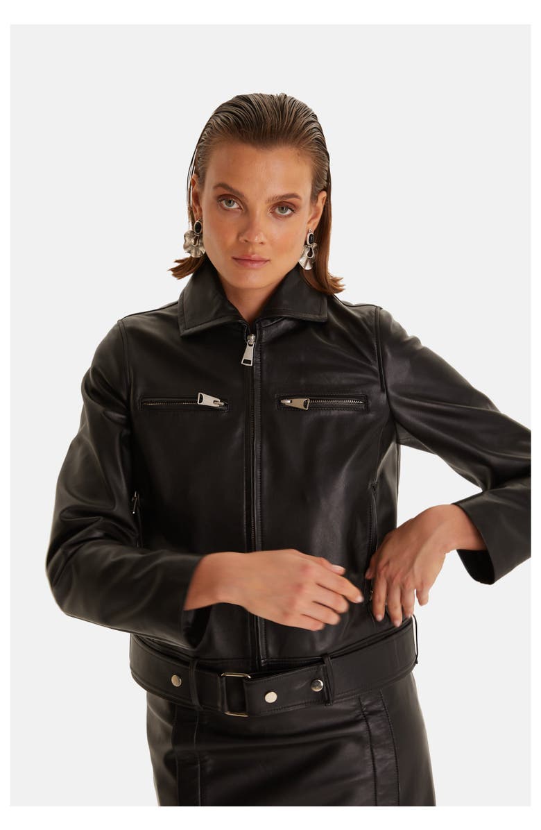 Furniq UK Imogen Leather Blazer, Alternate, color, Black