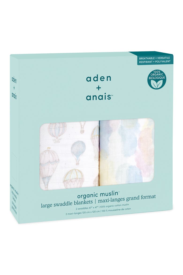 Assorted 2-Pack Organic Cotton Muslin Swaddling Cloths, Alternate, color, ABOVE THE CLOUDS PINK
