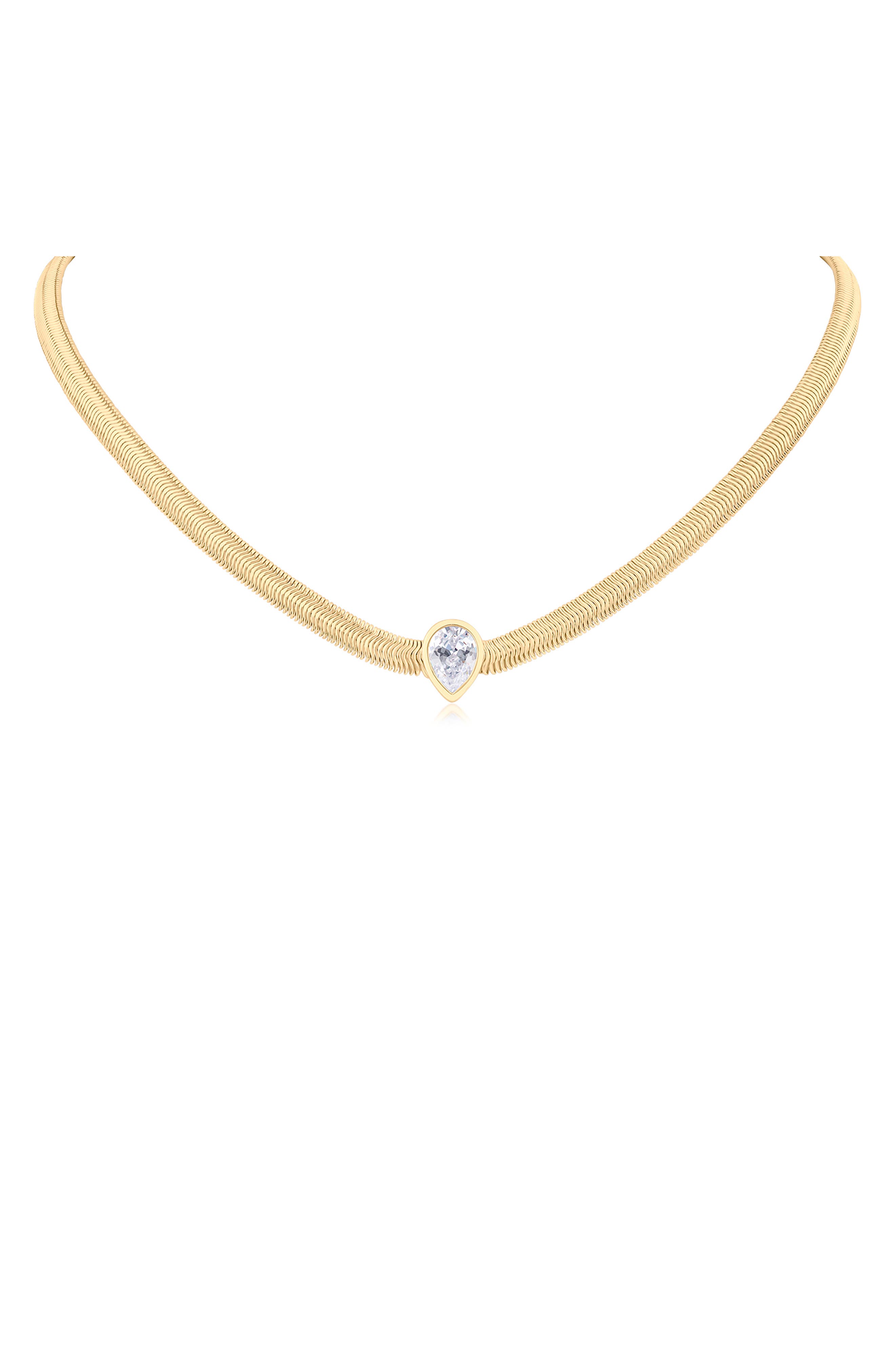 CZ by Kenneth Jay Lane Teardrop Cubic Zirconia Herringbone Chain Necklace