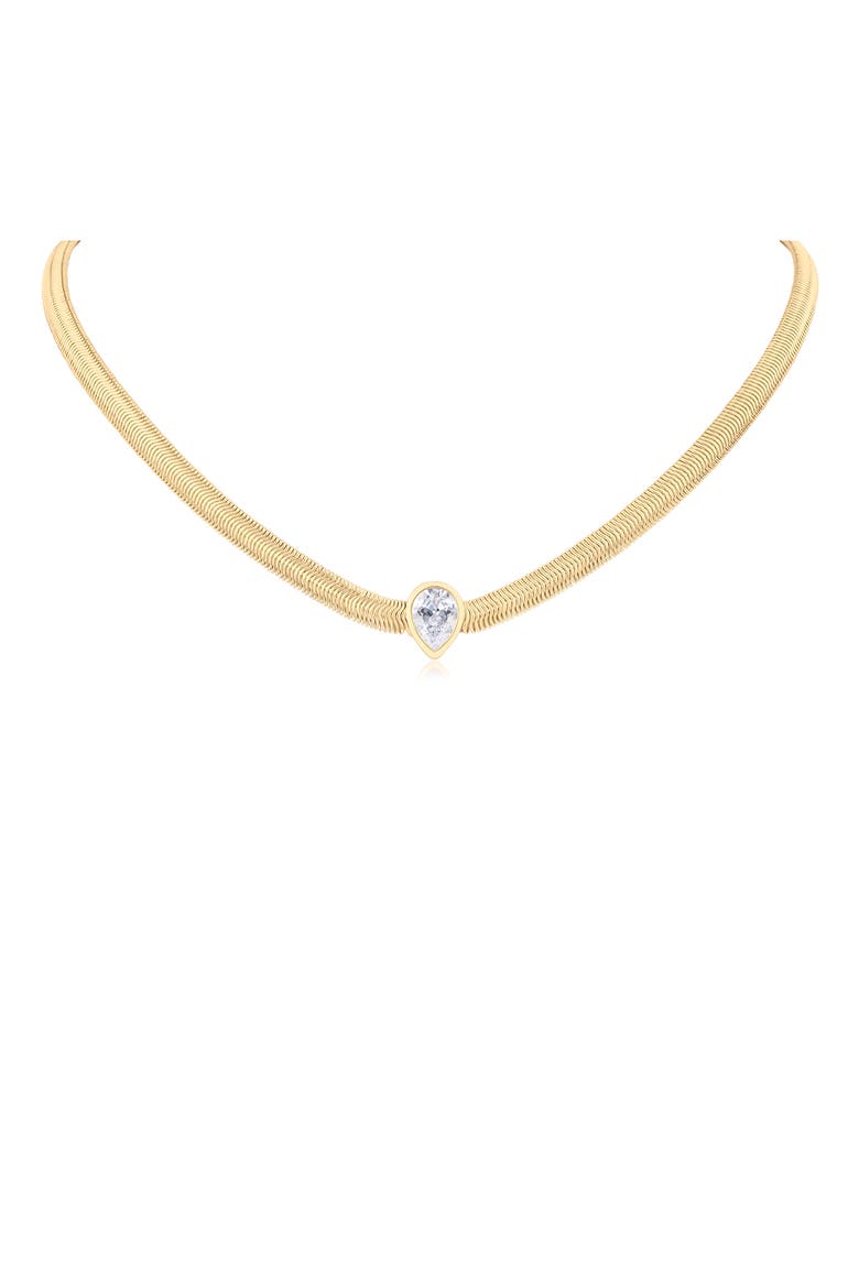 Teardrop Cubic Zirconia Herringbone Chain Necklace, Main, color, GOLD