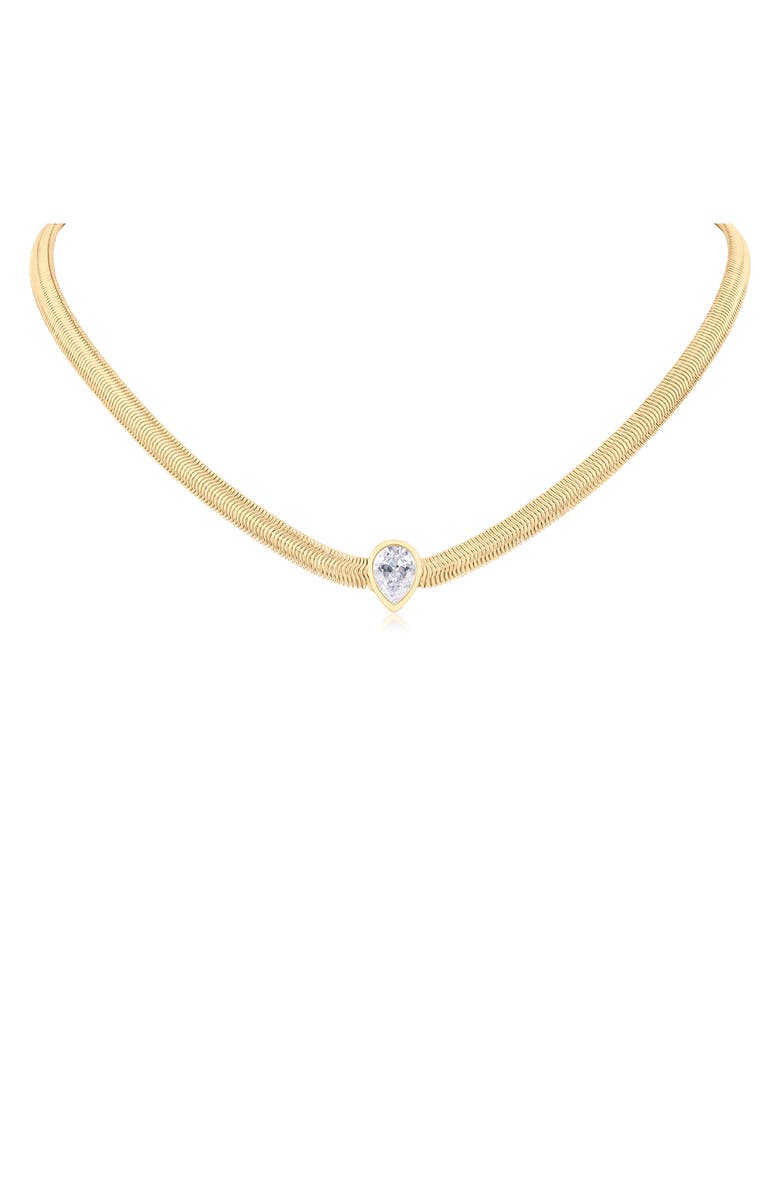 CZ by Kenneth Jay Lane Teardrop Cubic Zirconia Herringbone Chain Necklace, Main, color, Gold