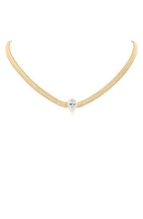 Teardrop Cubic Zirconia Herringbone Chain Necklace