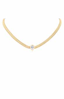CZ by Kenneth Jay Lane Teardrop Cubic Zirconia Herringbone Chain Necklace