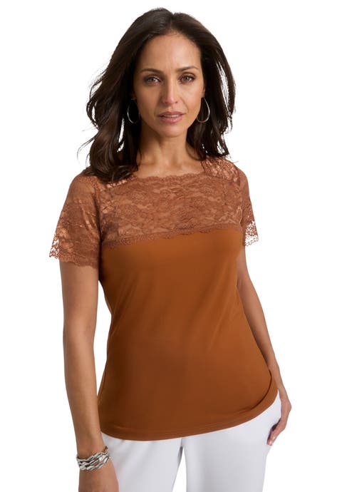 Stretch Lace Neckline Top (Plus Available)