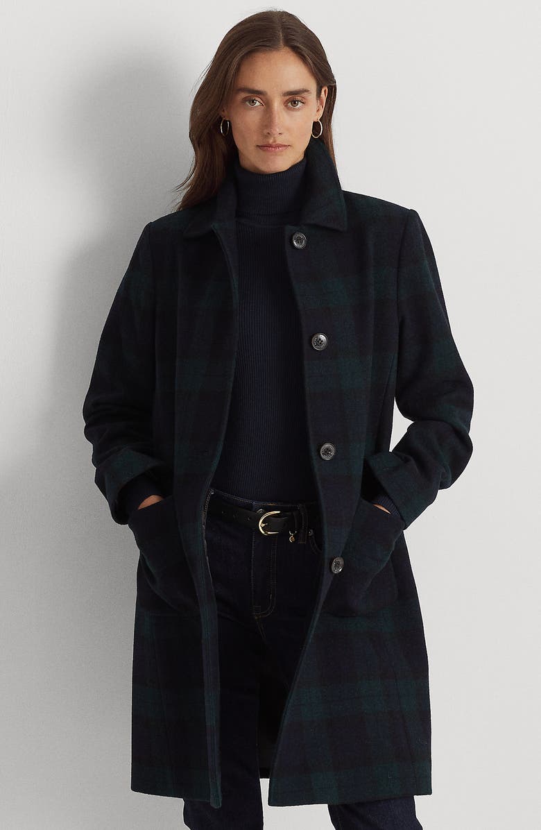 Lauren Ralph Lauren Plaid Wool Blend Coat, Alternate, color, 