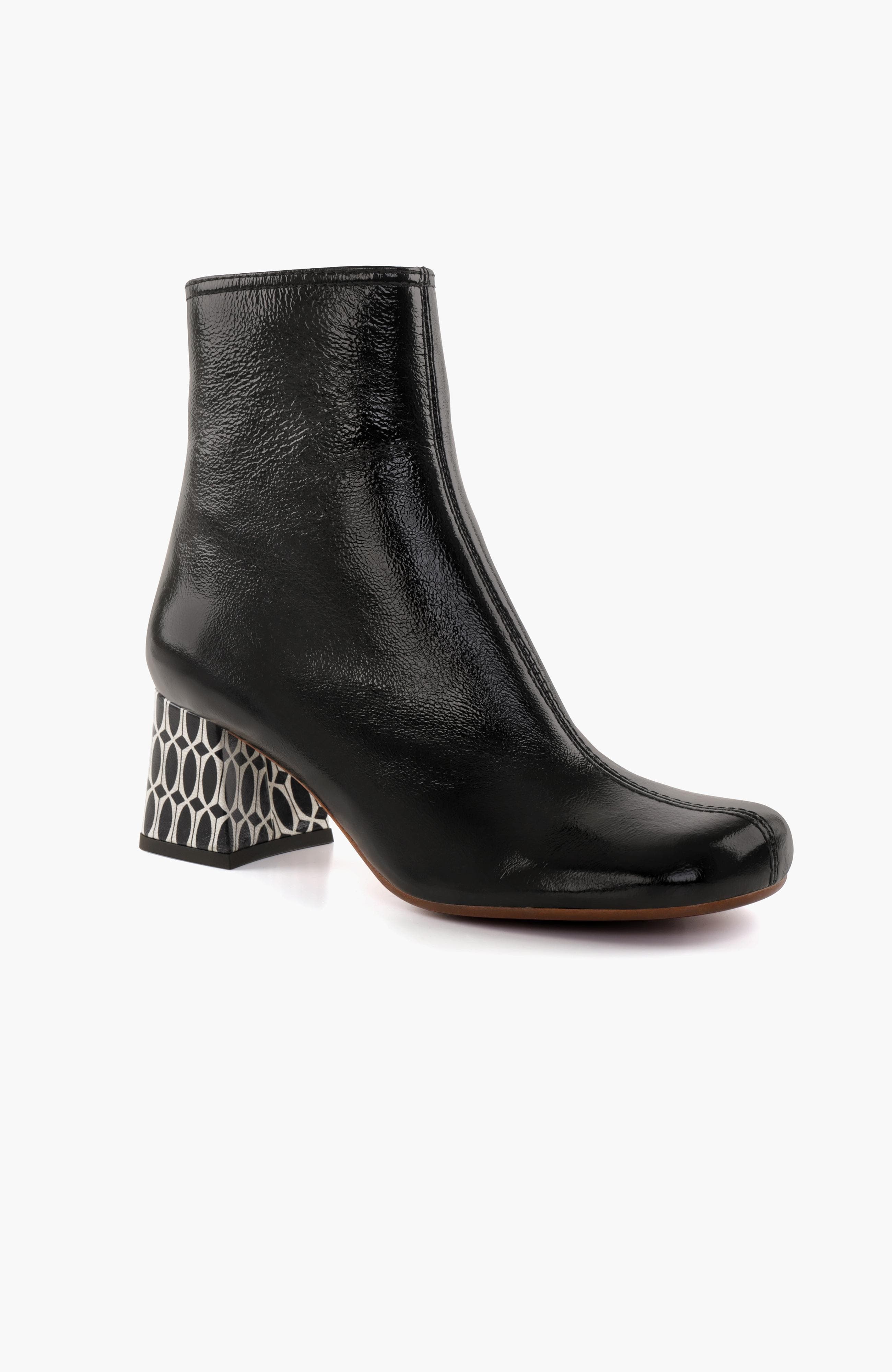 MUKI49 Patent leather geometric print Ankle Boots, Alternate, color, Black