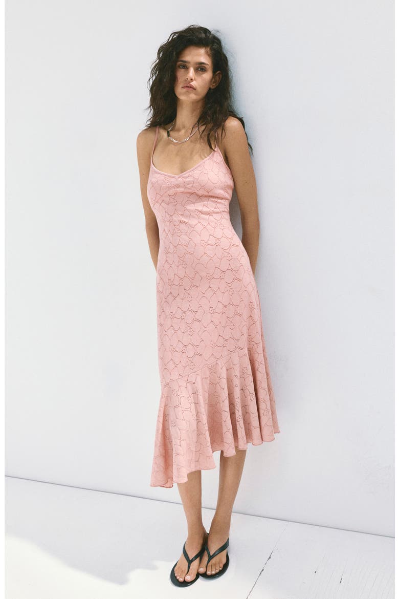 Openwork Embroidered Midi Dress, Alternate, color, PALE PINK