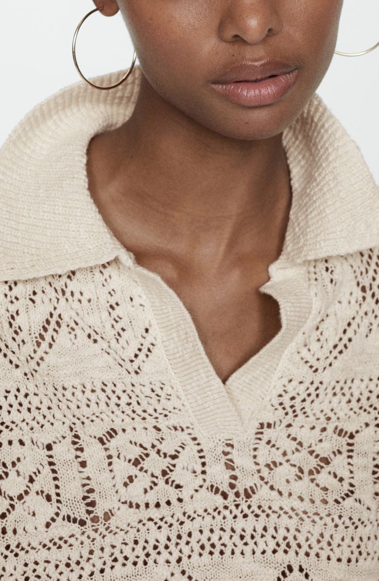 MANGO Maldivas Open Stitch Johnny Collar Cotton Polo Sweater, Alternate, color,