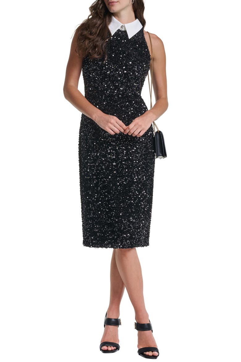 Sequin Cocktail Sheath Dress, Alternate, color, BLACK/ SOFT WHITE