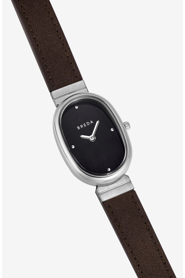 Jane Leather Strap Watch, 23mm x 26mm, Alternate, color, SILVER/ BROWN
