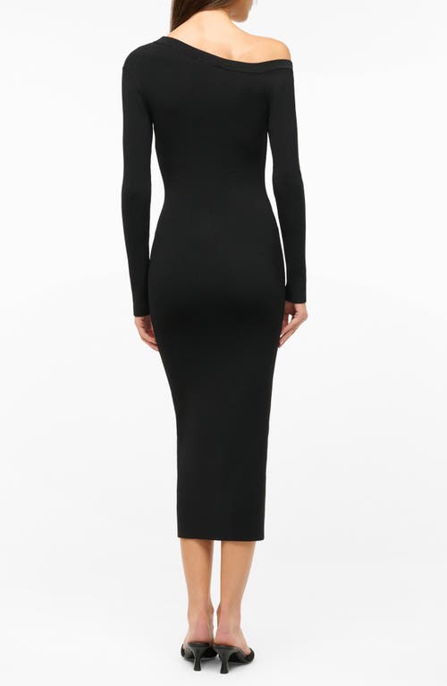 Staud Craftsman One-shoulder Long Sleeve Rib Midi Dress In Black