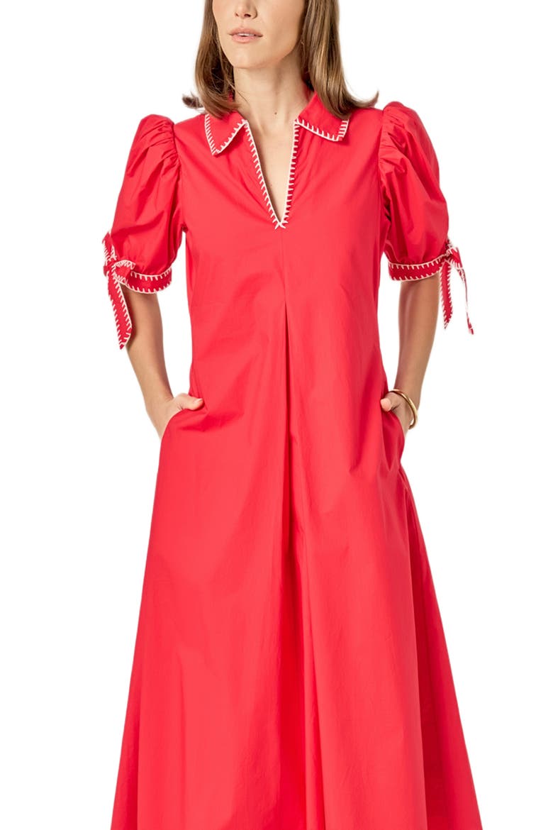 Contrast Stitch A-Line Midi Dress, Alternate, color, RED