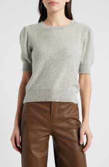 FRAME Puff Sleeve Pointelle Cashmere Sweater