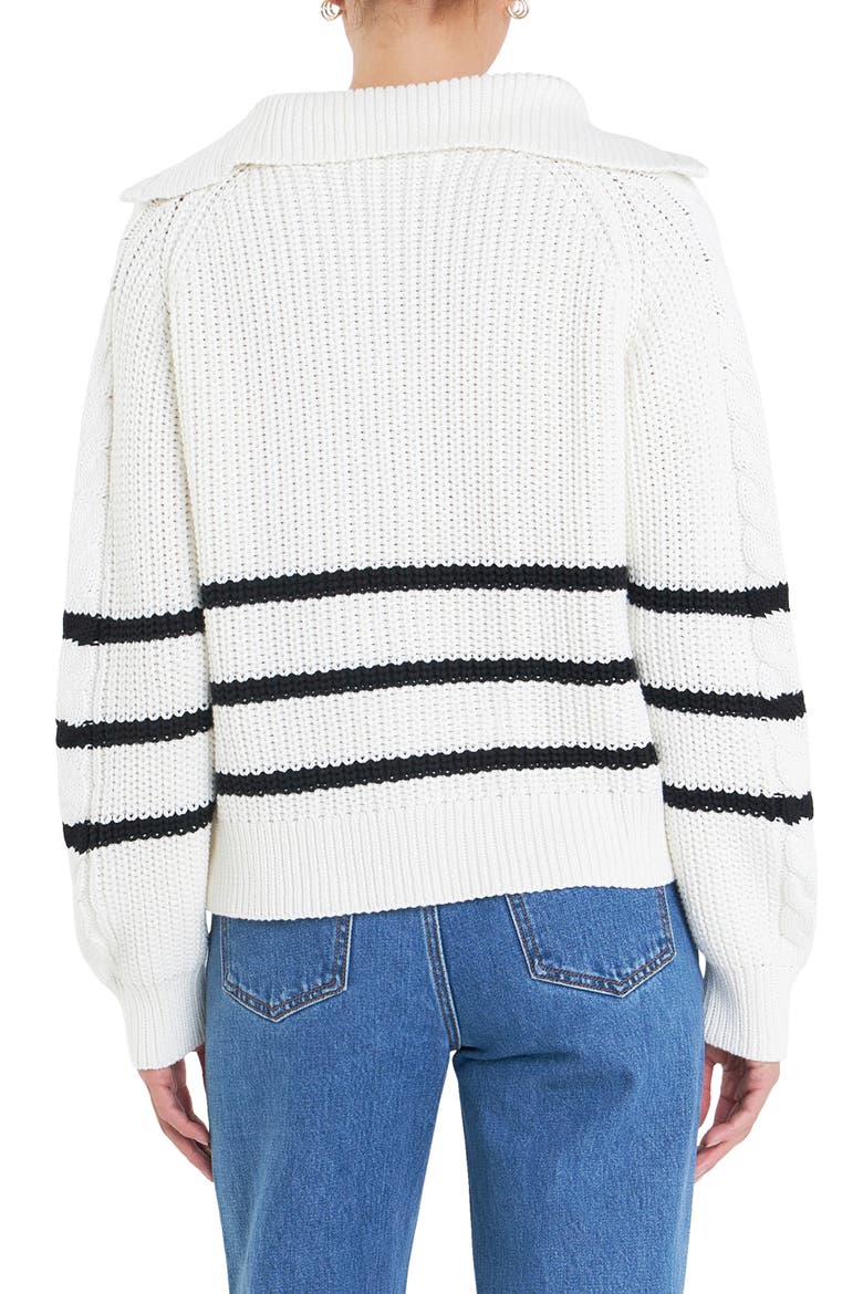 Stripe Half-Zip Sweater, Alternate, color, WHITE/ BLACK
