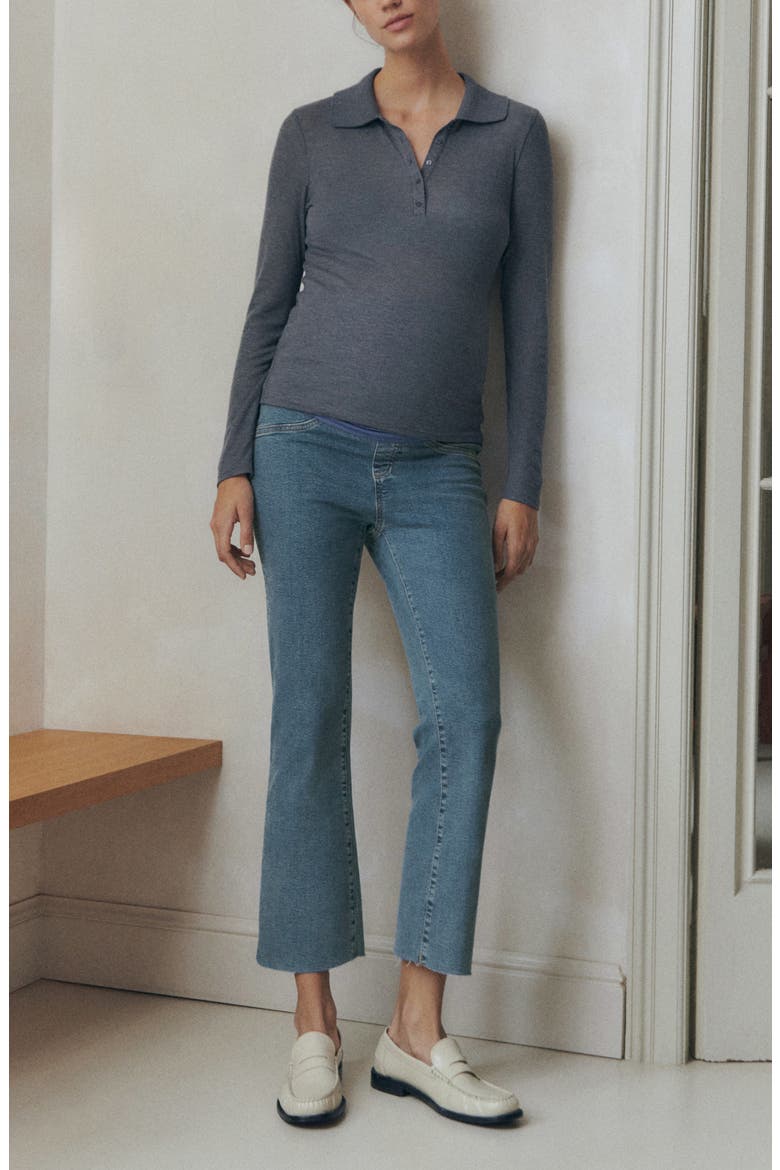 Over the Bump Raw Hem Crop Flare Maternity Jeans, Alternate, color, MEDIUM BLUE