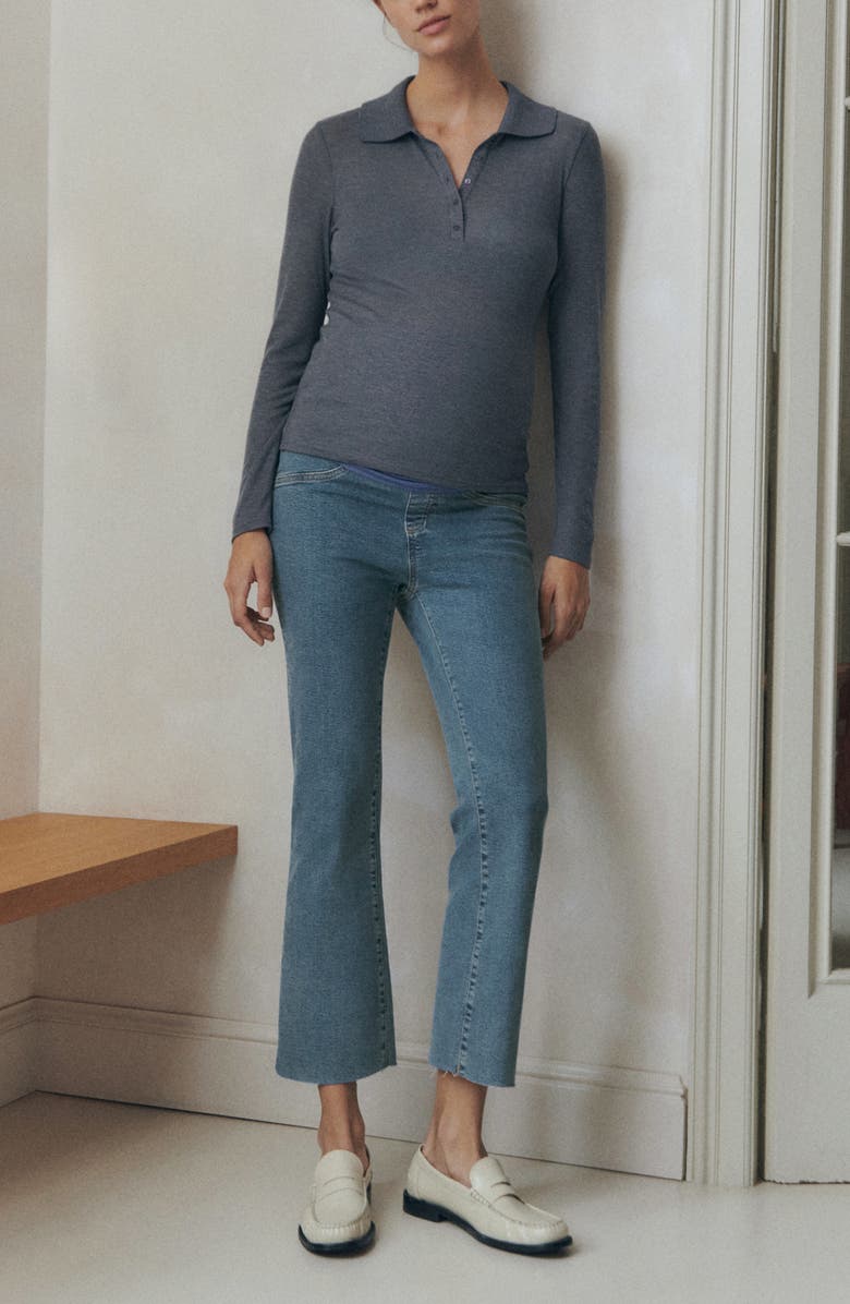 MANGO Over the Bump Raw Hem Crop Flare Maternity Jeans, Alternate, color,