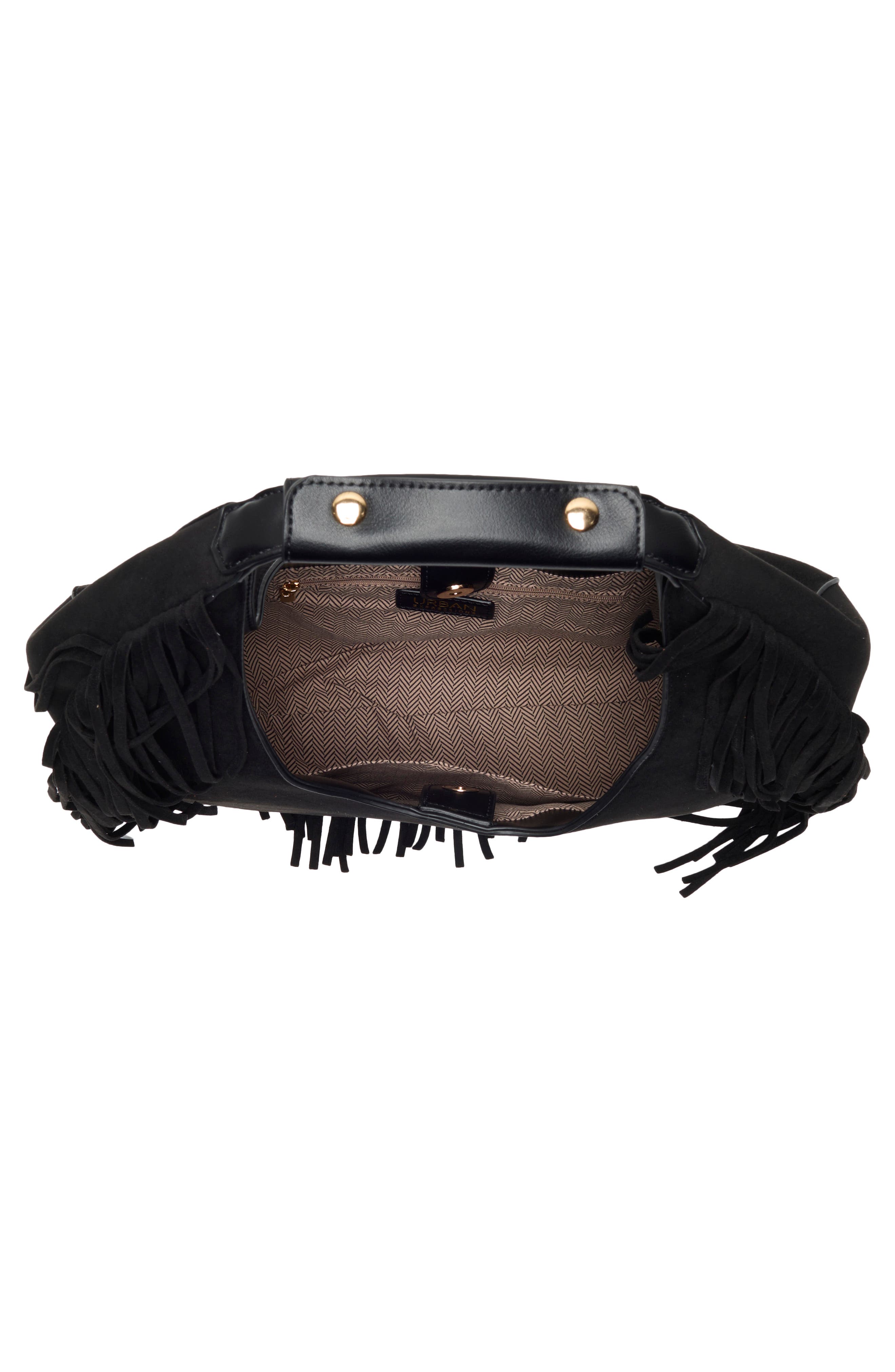 URBAN EXPRESSIONS HANDBAGS Fringe Faux Suede Hobo Bag, Alternate, color, Black
