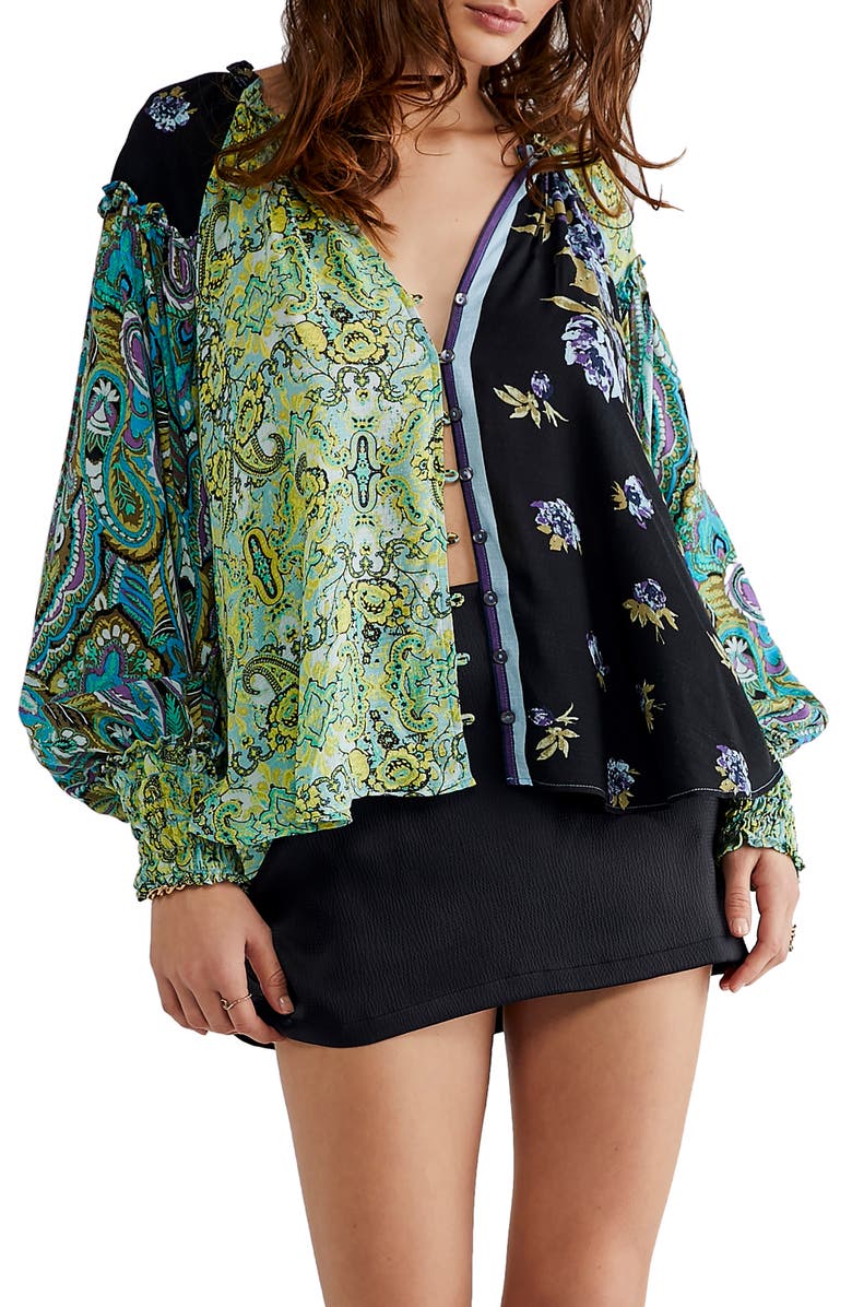 Free People Gemini Patchwork Print Button-Up Blouse, Main, color,