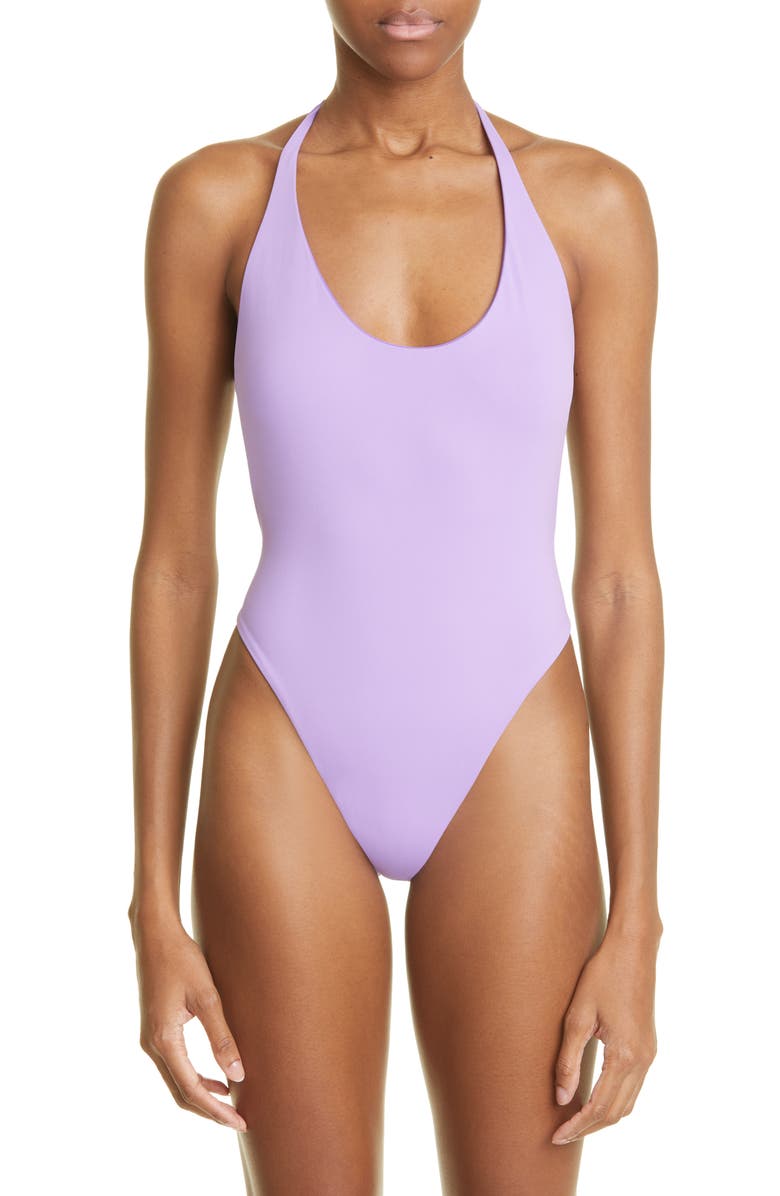 The Attico Scoop Halter Neck One-Piece Swimsuit, Main, color, Lavender