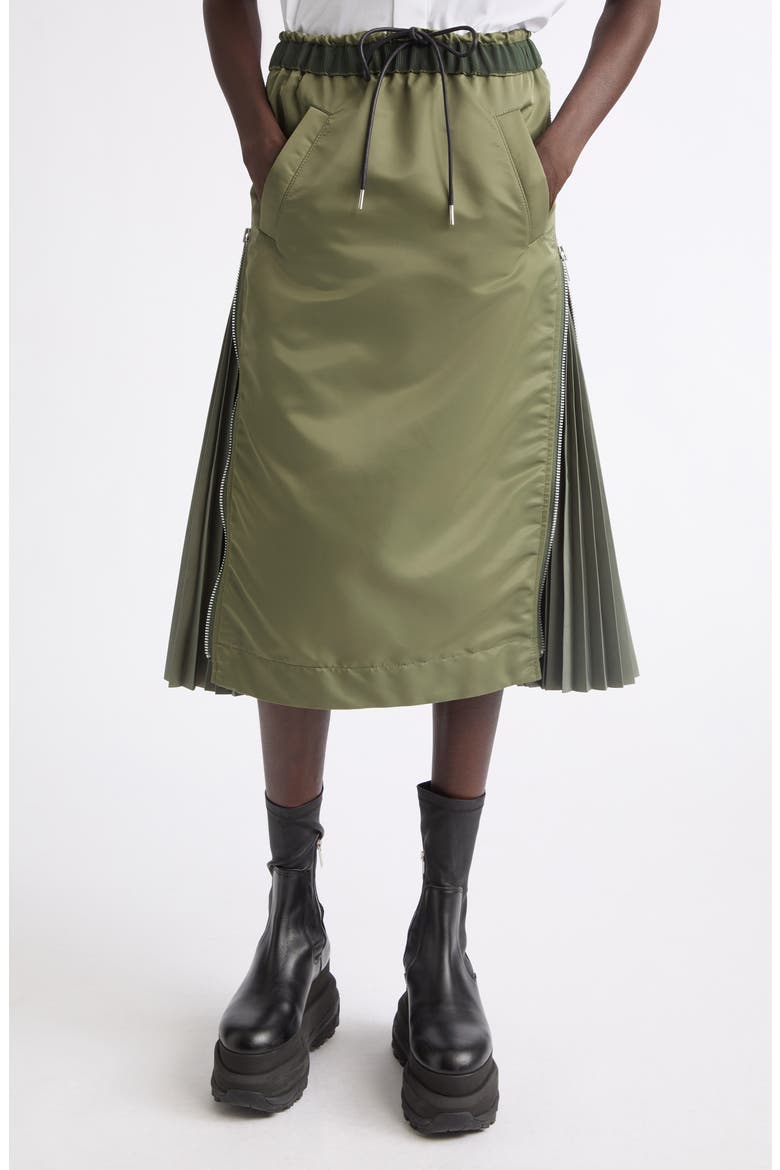 Nylon Twill Midi Skirt, Main, color, KHAKI