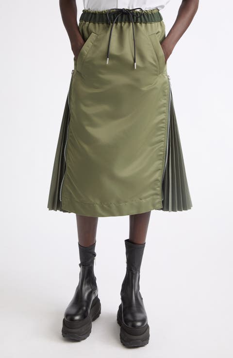 Nylon Twill Midi Skirt