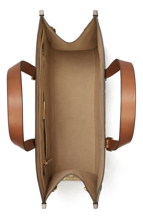 Tory Burch T Monogram Contrast Embossed Leather Tote In Brown