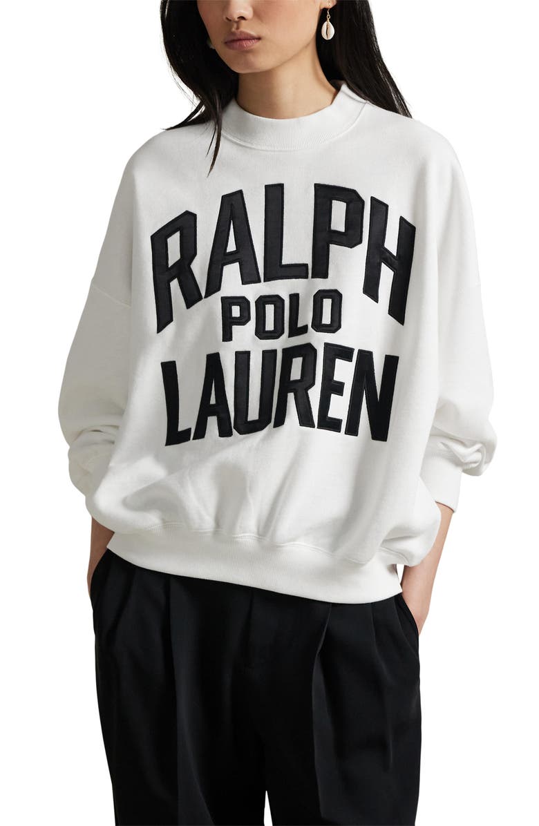 Polo Ralph Lauren Satin Logo Cotton Blend Fleece Sweatshirt, Main, color,