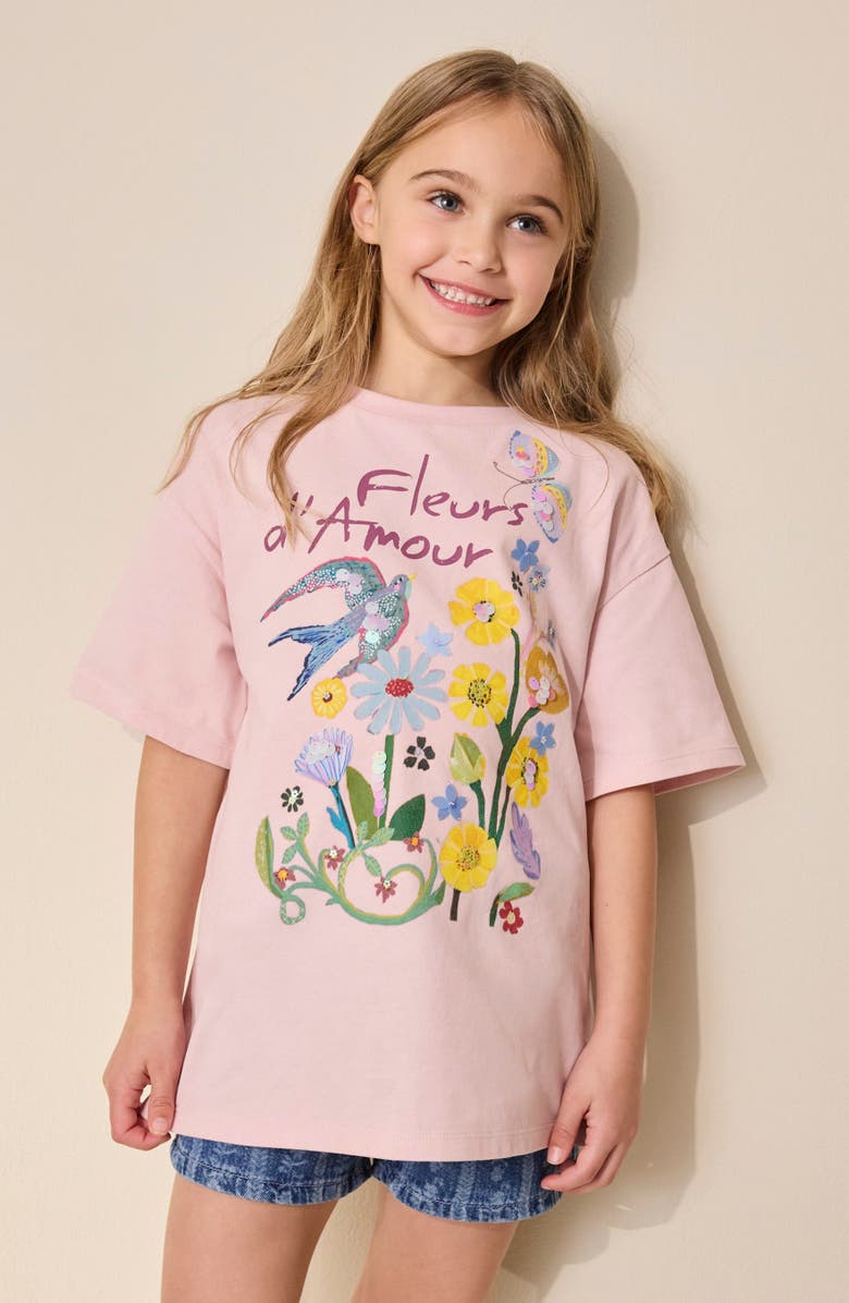 NEXT Kids' Sequin Floral T-Shirt, Alternate, color, Pink
