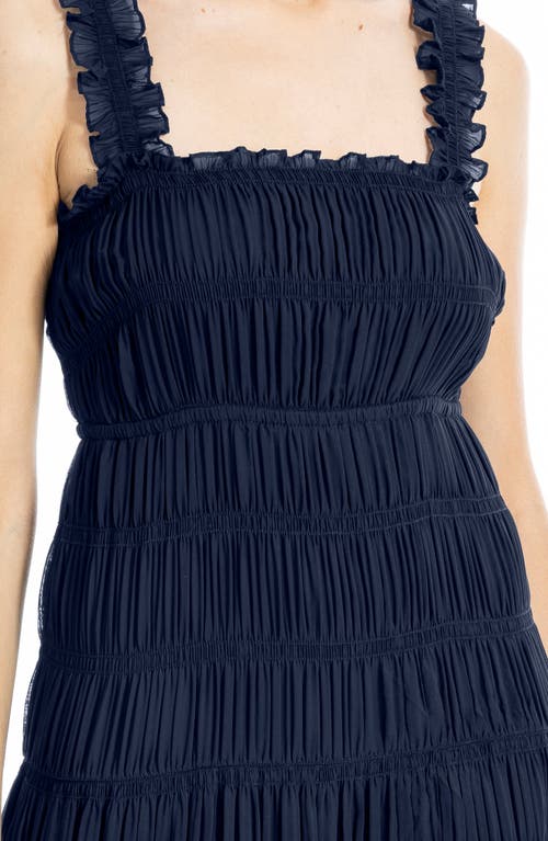 Max Studio Ruffle Shirred Georgette Midi Dress In Blue