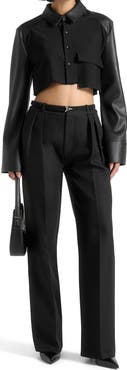 Manière De Voir Bernadette Leather Contrast Cropped Shirt