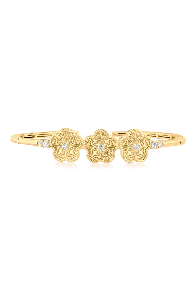 Cubic Zirconia Clover Flex Cuff Bracelet, Main, color, CLEAR/ GOLD