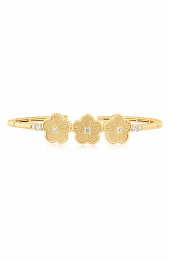 Cubic Zirconia Clover Flex Cuff Bracelet