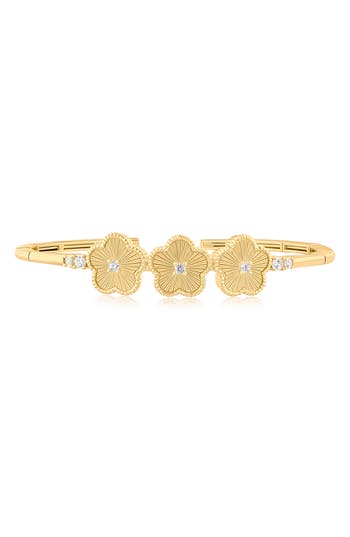 Cz By Kenneth Jay Lane Cubic Zirconia Clover Flex Cuff Bracelet In Gold
