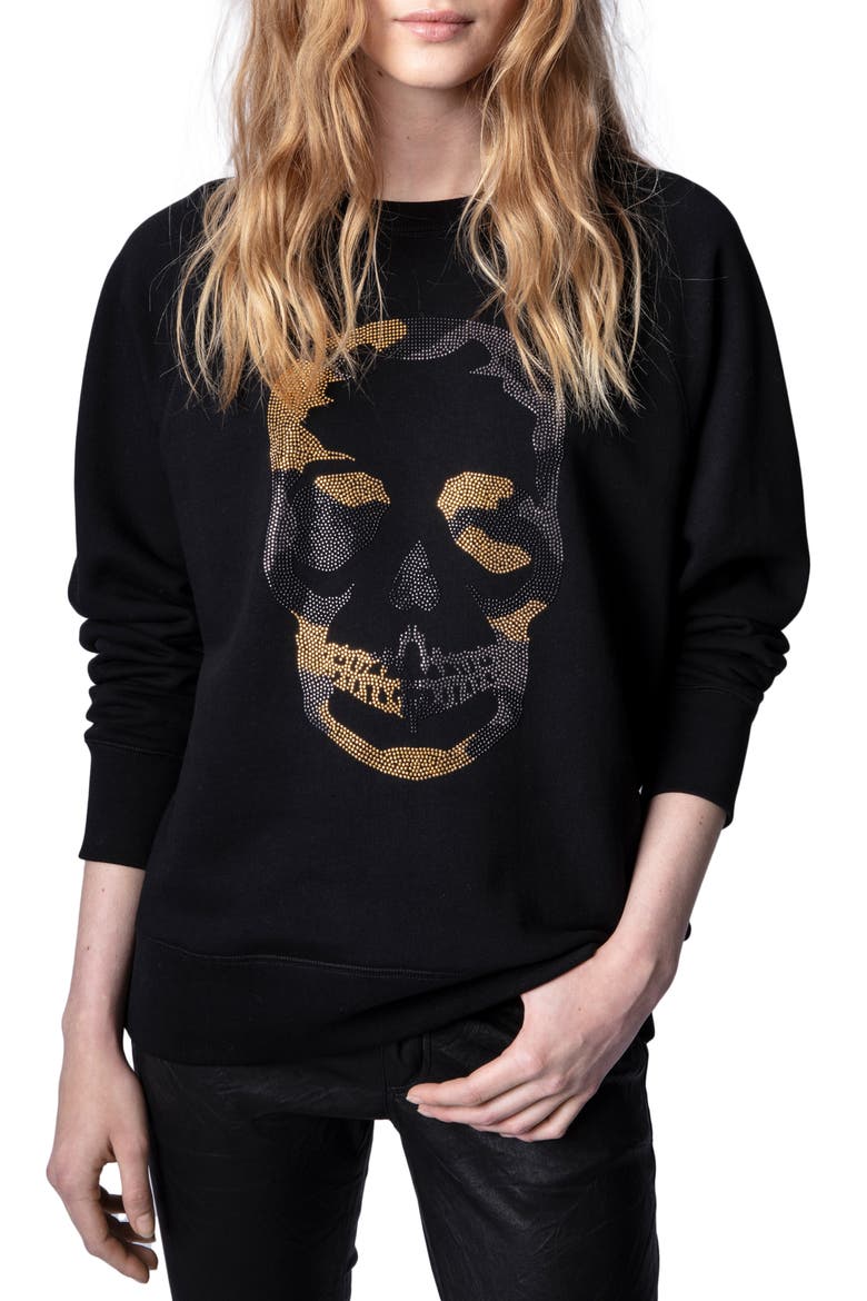 Camo Skull Strass Sweatshirt, Main, color, NOIR