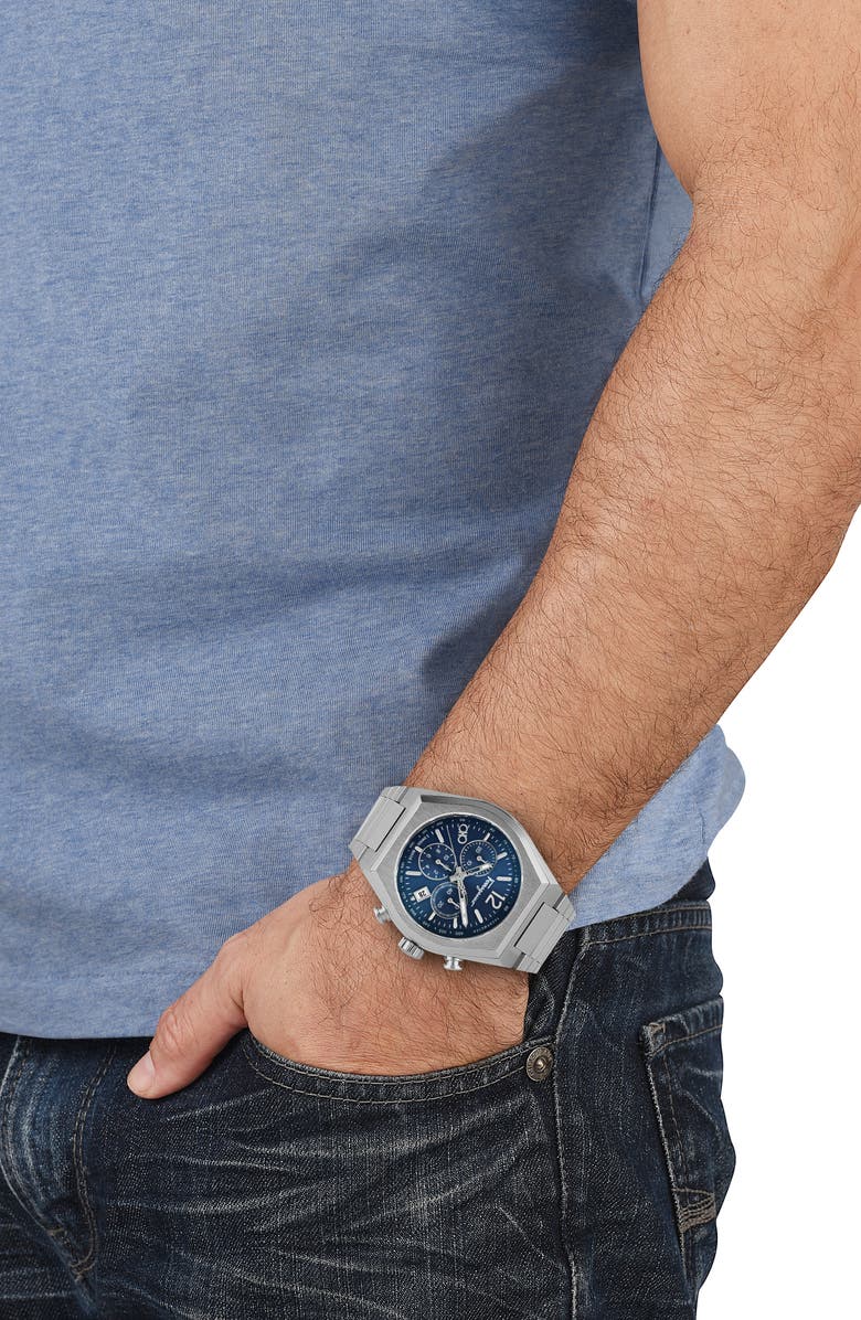 FERRAGAMO Tonneau Chronograph Bracelet Watch, 42mm, Alternate, color, Silver