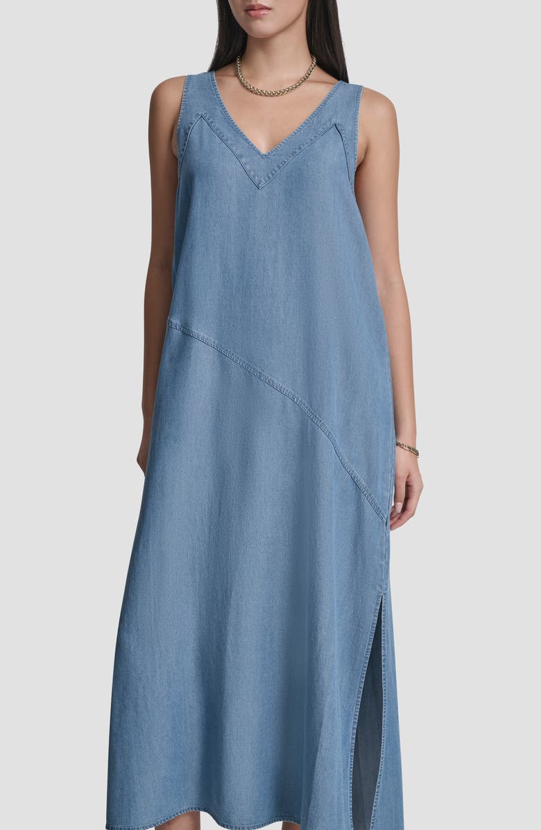 DKNY Sleeveless Chambray Midi Dress, Alternate, color, Stream