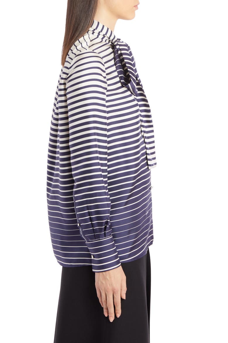 Stripe Tie Neck Silk Blouse, Alternate, color, AVORIO/ NAVY