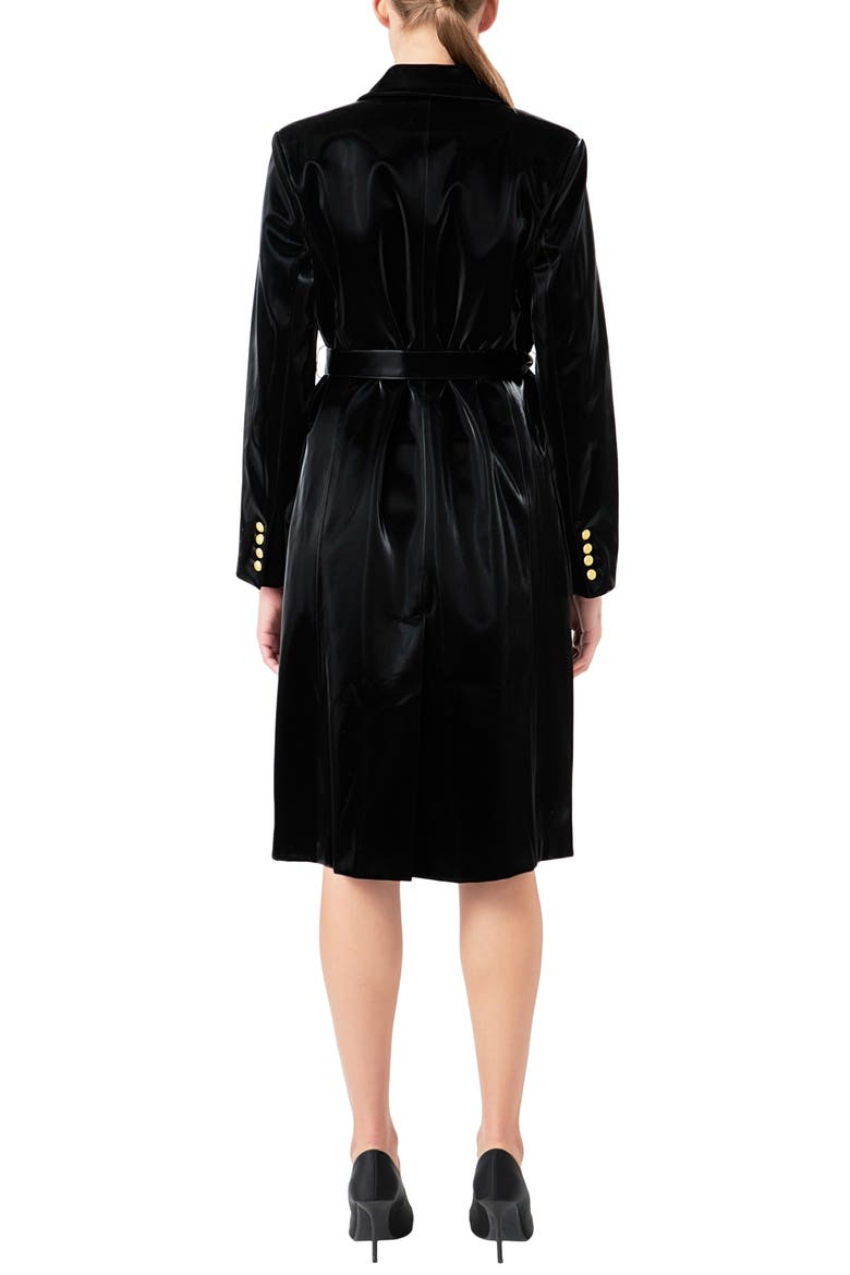 Double Breasted Faux Leather Trench Coat, Alternate, color, BLACK