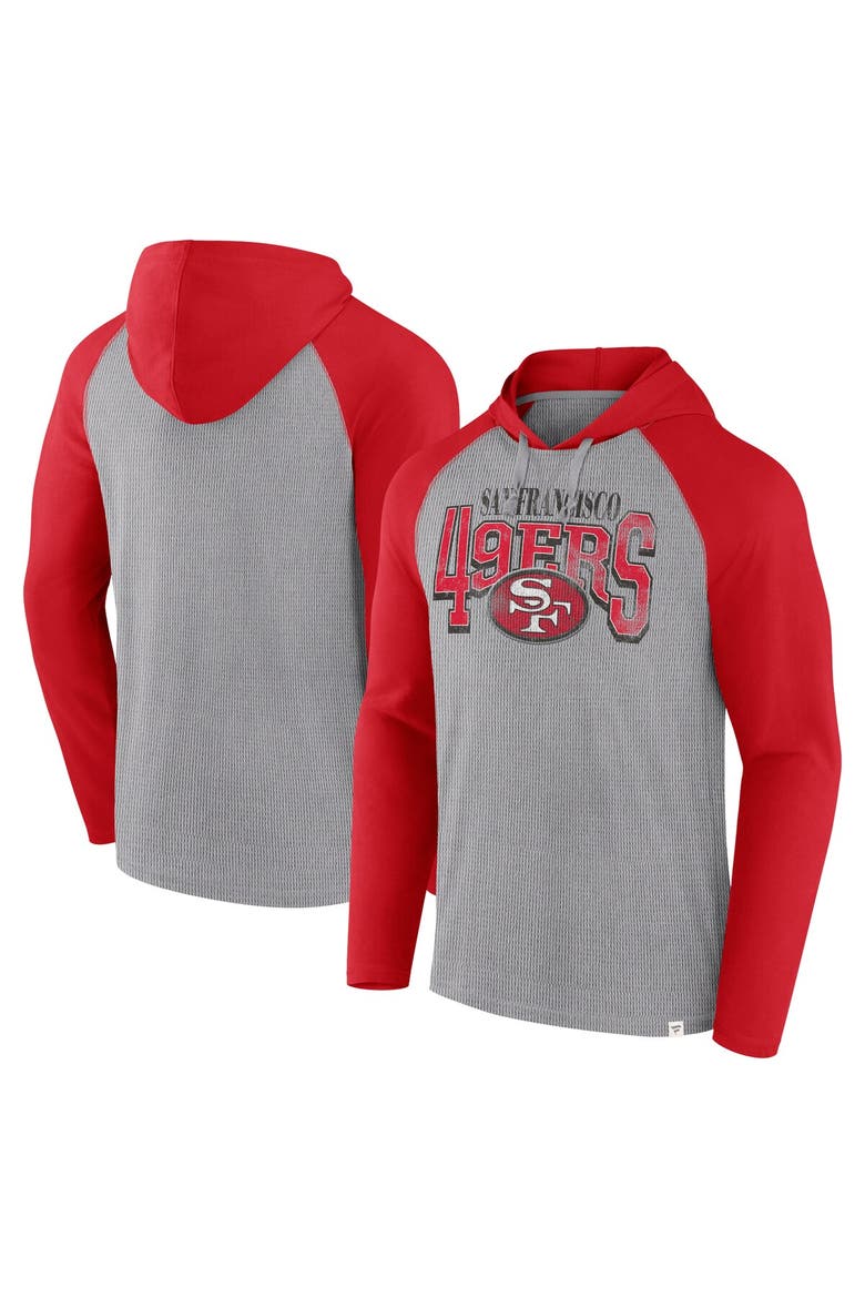 Men's Fanatics Gray/Scarlet San Francisco 49ers Under Center Long Sleeve Hoodie T-Shirt, Main, color, Gray