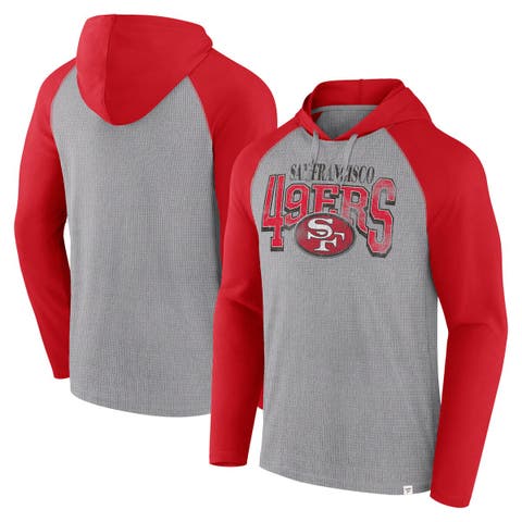 Men's Fanatics Gray/Scarlet San Francisco 49ers Under Center Long Sleeve Hoodie T-Shirt