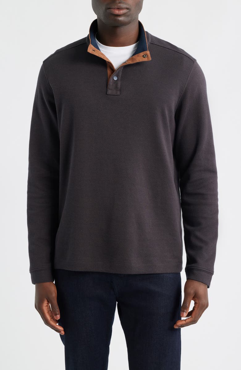 Johnston & Murphy Jacquard Knit Quarter Snap Pullover, Main, color, Brown