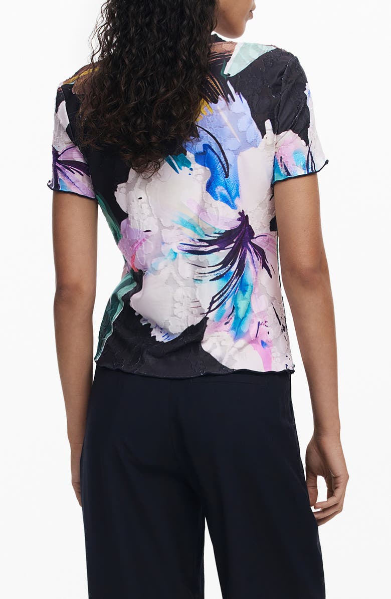 Desigual Texture Floral Top, Alternate, color, Black