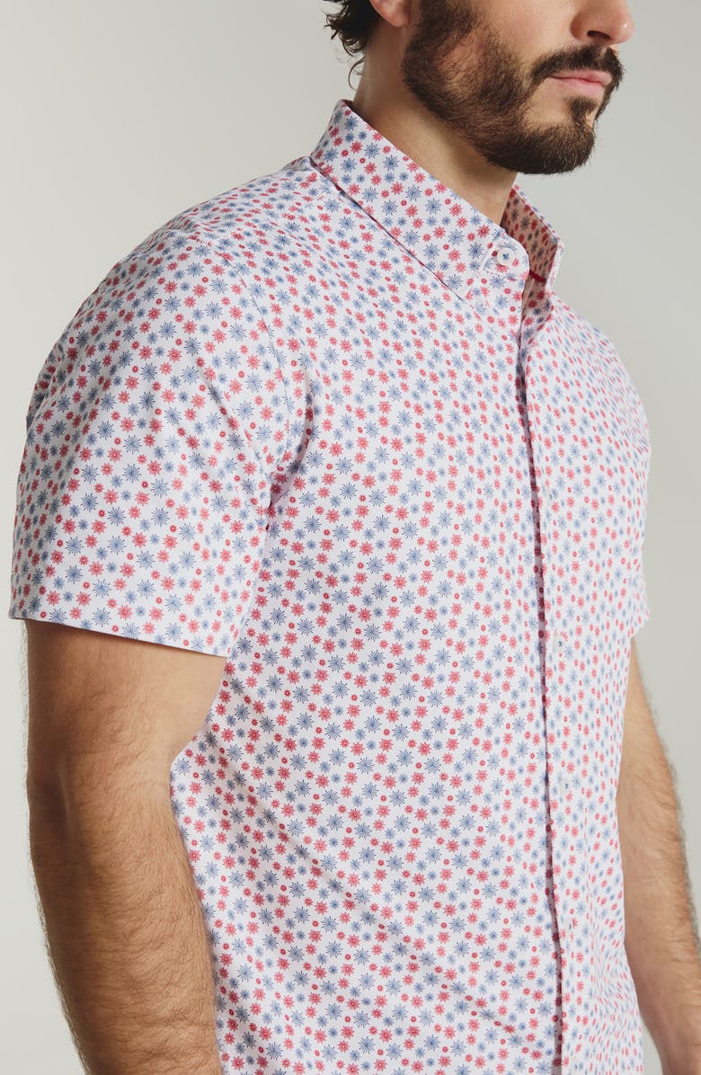 7 Diamonds Sundrift Starburst Print Short Sleeve Button-Up Shirt, Alternate, color, White