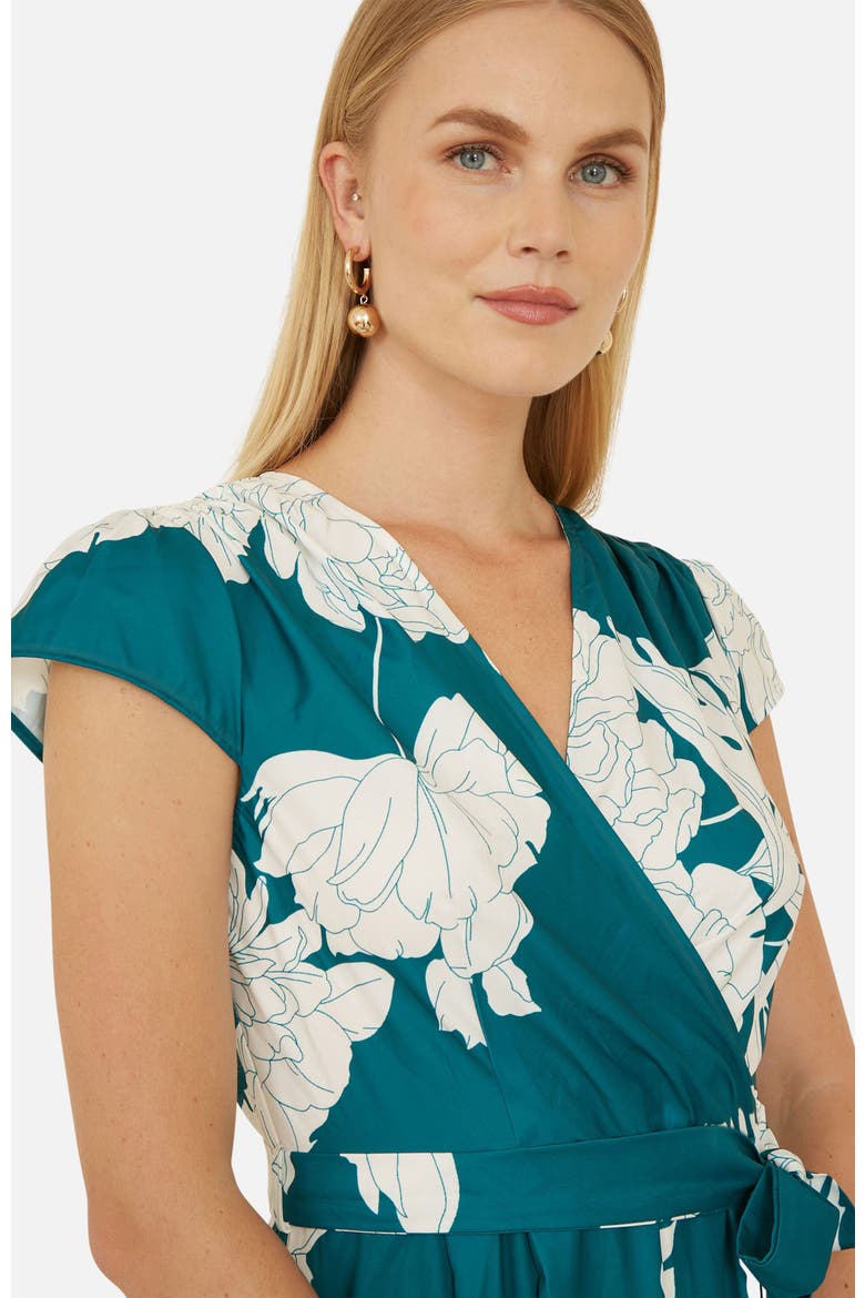 Blossom Print Dipped Hem Wrap Midi Dress, Alternate, color, Green