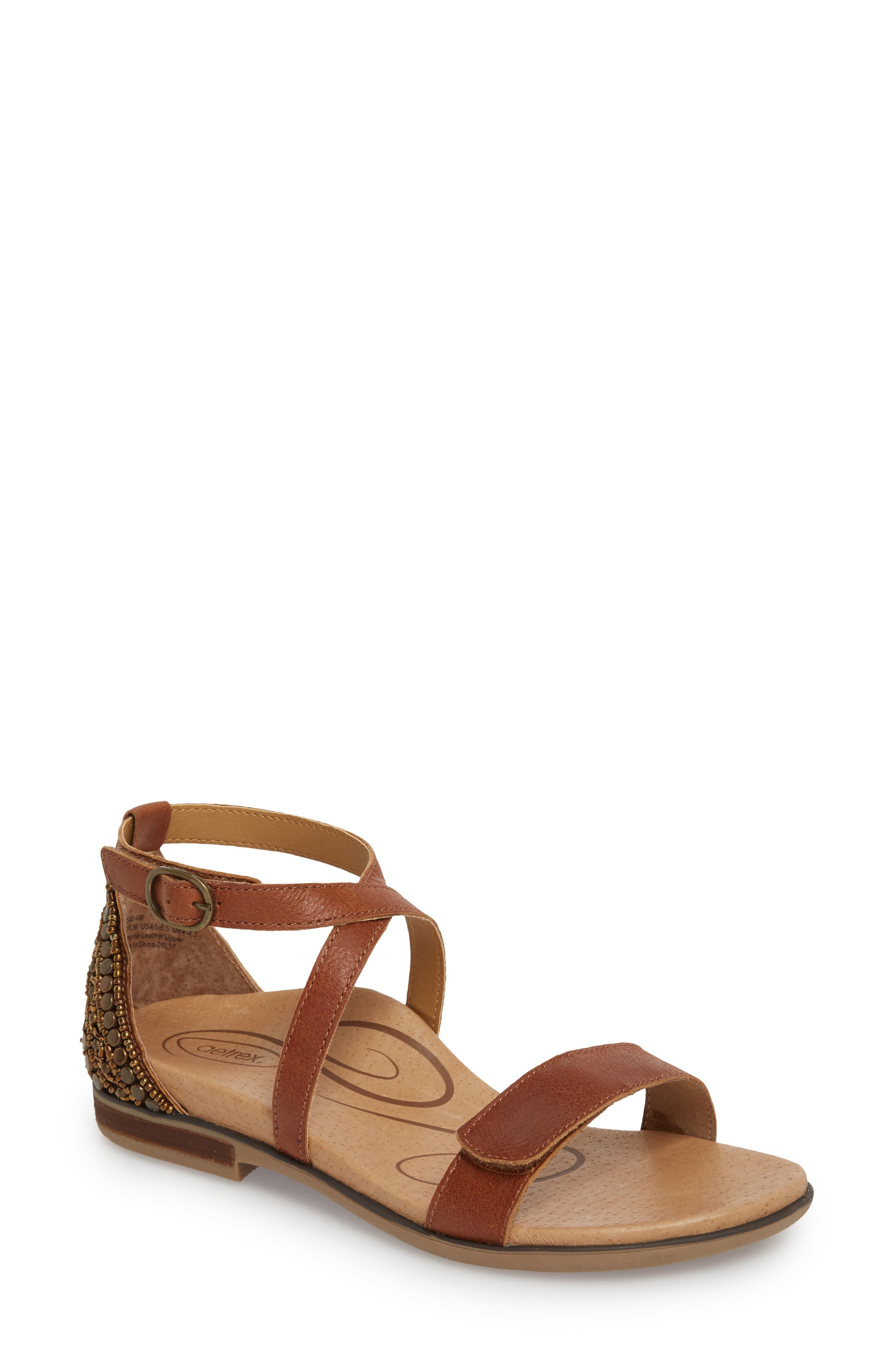 Aetrex Brenda Embellished Cross Strap Sandal, Main, color, 