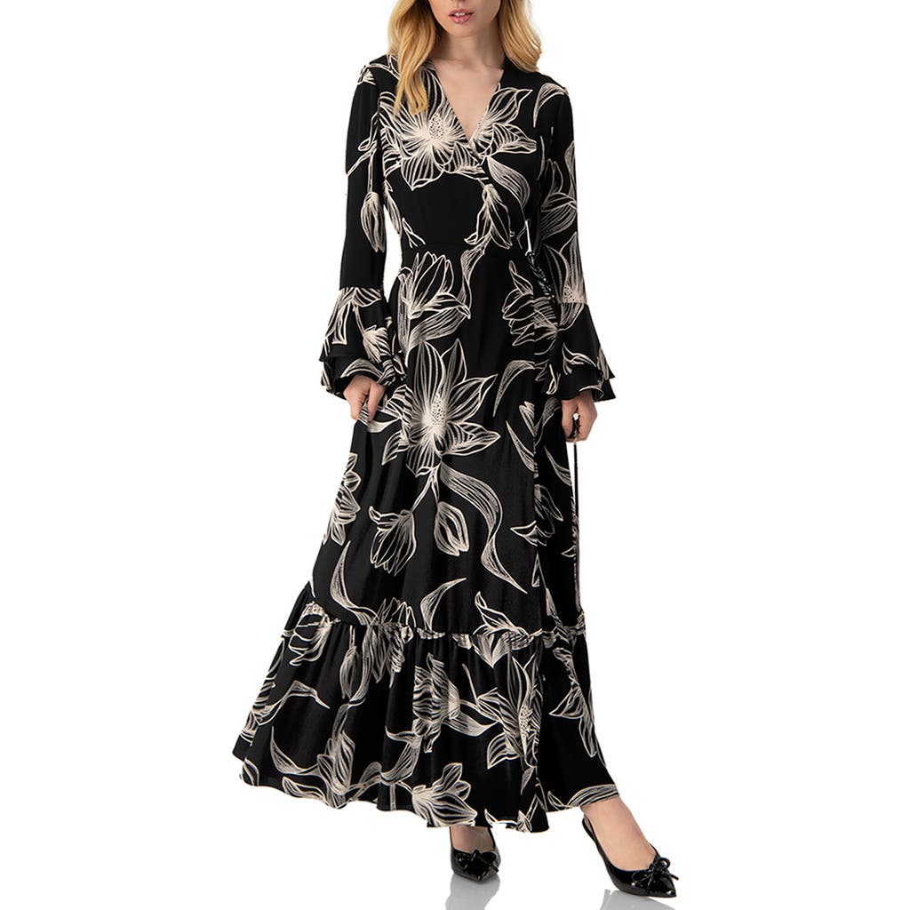 Ivonne Long Black Dress With White Floral Print