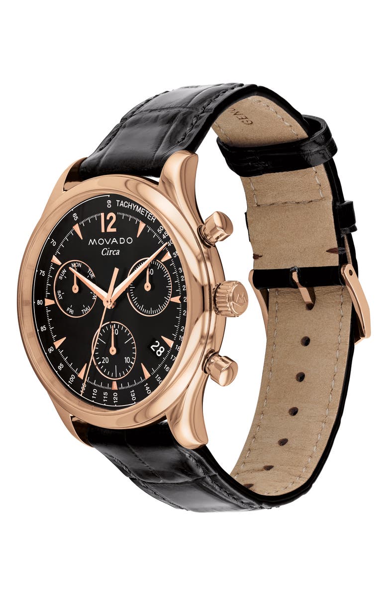 Movado Heritage Circa Chronograph Leather Strap Watch, 43mm, Alternate, color, 