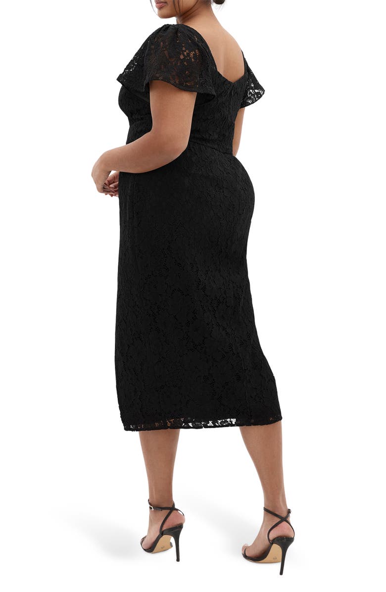 City Chic Maisie Flutter Sleeve Lace Dress, Alternate, color, Black