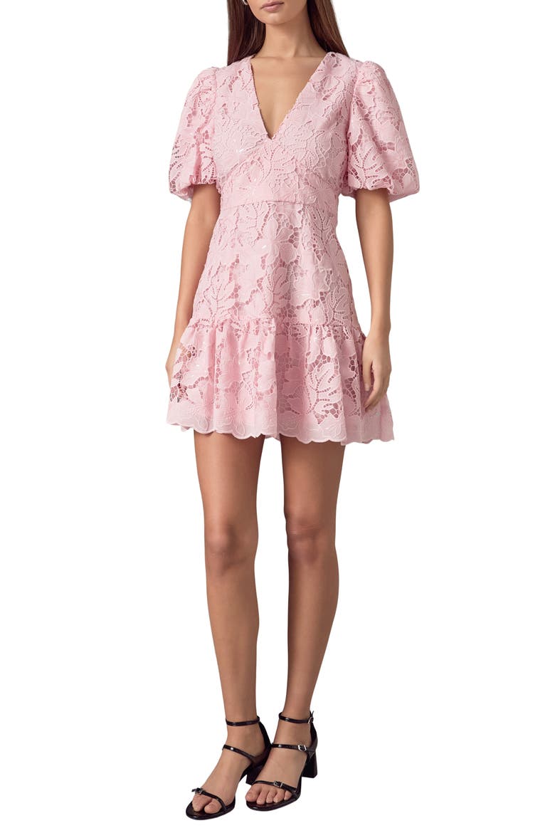 Sequin Lace Fit & Flare Minidress, Main, color, PINK