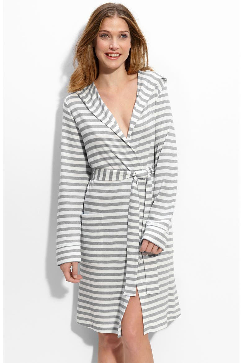 Lauren Intimates Hooded Robe, Main, color, SHELTON STRIPE GREY